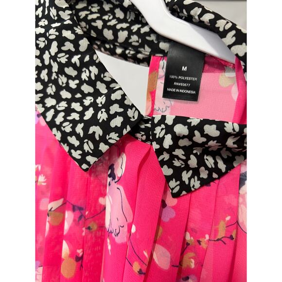 Bisou Bisou Medium Blouse Sleeveless Tank Sheer Top Shirt Pink Pleated Collar - Picture 3 of 5